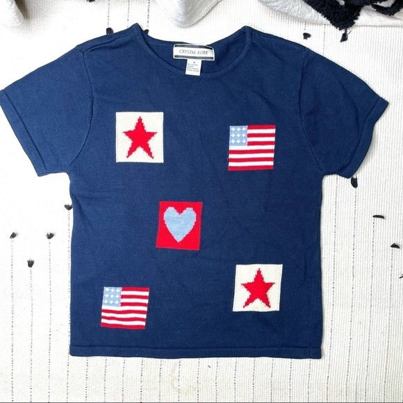 Vintage Crystal Kobe Knit American Flag Sweater - Picture 1 of 5